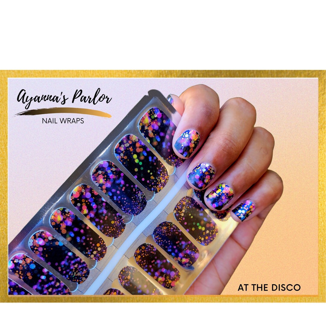 Black Multi Color Chunky Glitter Nail Wraps, at the Disco Nail Wraps, Flashing Lights Nail ...