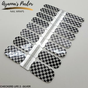 Nail Wraps Checkered Life Black White Checker Print Speed Racer Flames 16 Piece Nail Polish Strips image 7