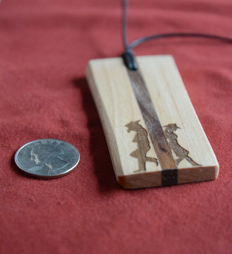 CowboyCowgirl Maple and Walnut Hardwood Pendant #3902 Handcrafted and Made in Montana