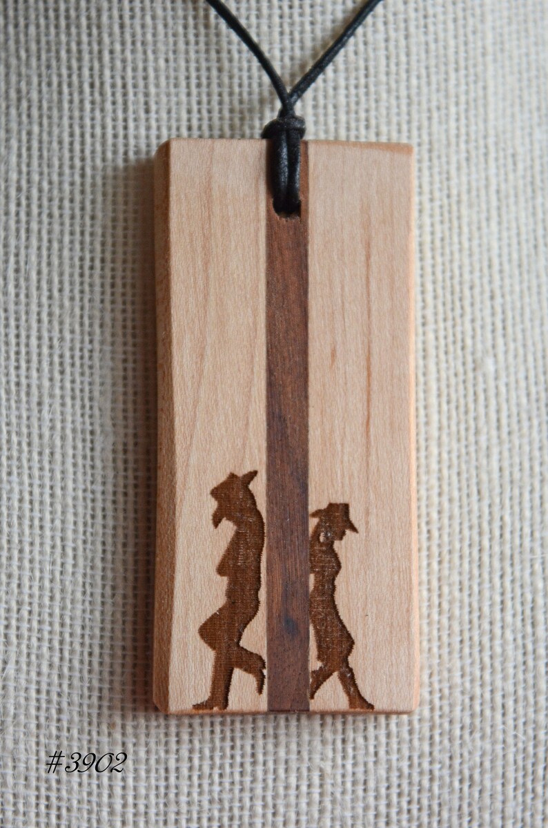 CowboyCowgirl Maple and Walnut Hardwood Pendant #3902 Handcrafted and Made in Montana