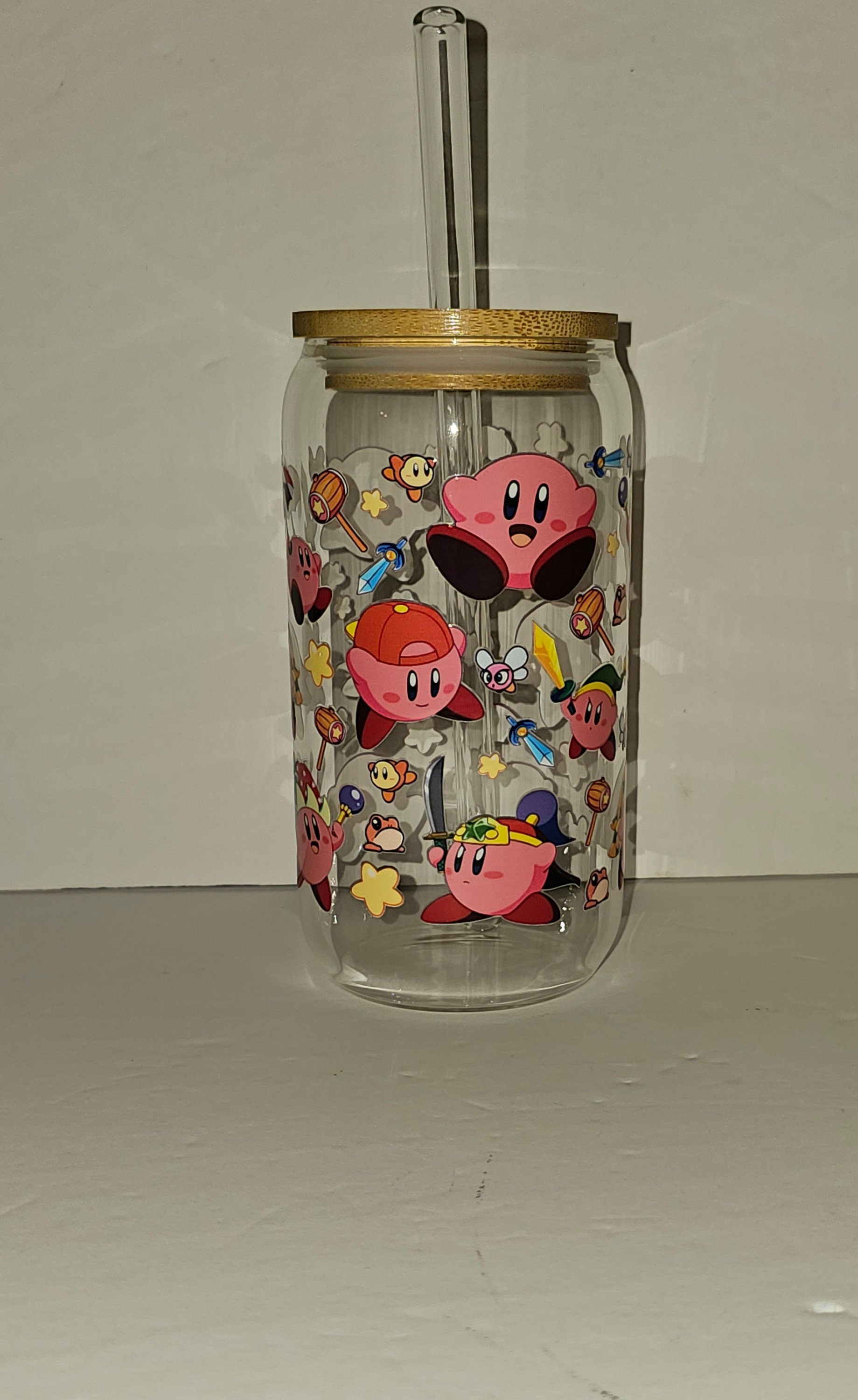 Kirby Glass Cup Cute Kirby Tumbler Glasses Kawaii Kirby Drinking Glassware  16oz - RegisBox