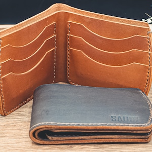 Cartera plegable con 6 ranuras para tarjetas, billetera de cuero, carteras plegables clásicas, cartera plegable minimalista en marrón oscuro/marrón bronceado