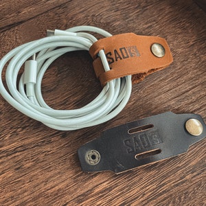 Cable holder set of 2, Cord Ties & Organizers, Leather Cable Organizers in Dark Brown/Tan Brown