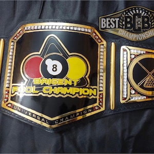 Custom Pool Championship Belt: Brass Plates, Genuine Leather, Personalized Trophy