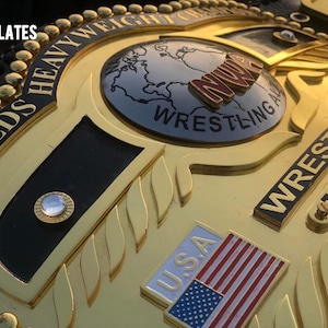 NWA Domed Globe Wrestling Championship Replica Belt with Removable Personalised Nameplate, CNC Engraving, 24K Gold Coating Options Available