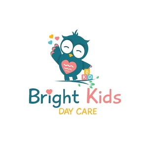 Cute Owl Logo - Premade Logo - Day Care Logo - Babysitter Logo -  Nanny Logo - Child Care Logo - Cartoon Logo