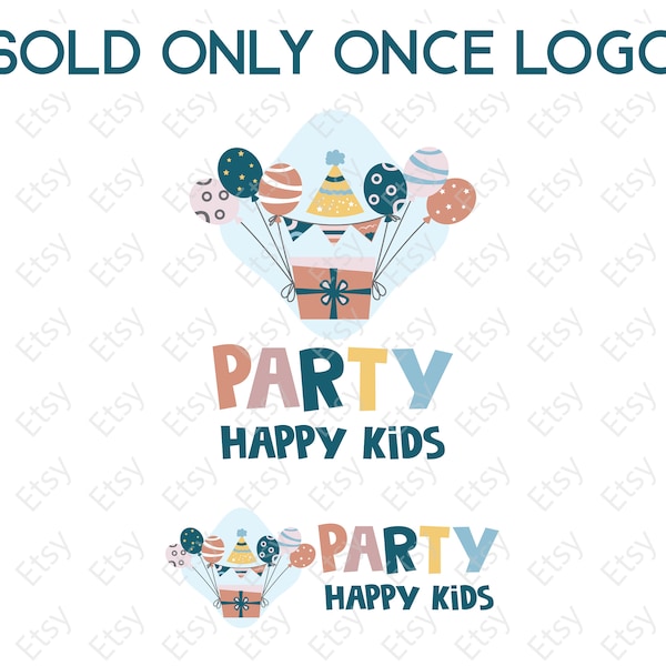 Kinder Party Planer - Kinder Logo - Lustige Party Illustration - Ballons Party Logo - Party Shop Logo - Geburtstag Party Planer Logo Kinder