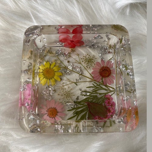 Blue Flower Resin Ashtray Etsy