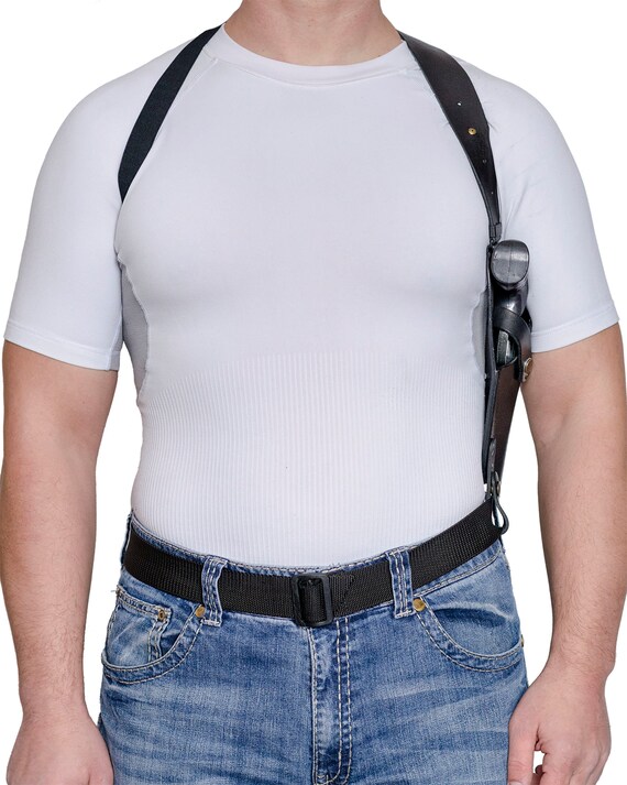 Vertical Leather Shoulder Holster – Fits S&W Model 500 Magnum X-Frame 4" Barrel #1433 (Right Hand)