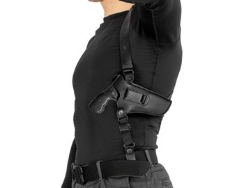 Shoulder, concealed carry (IWB) and belt (OWB) leather holster for revolver
