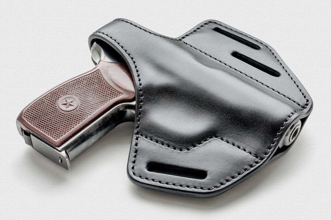 Azula Makarov 9x18 OWB Leather Pancake Holster – Tan, 2-Slot, Molded, Right Hand – CCW Ready