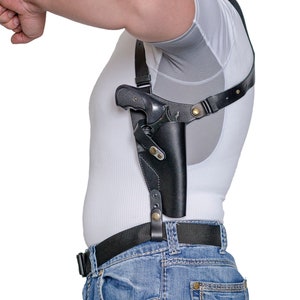Shoulder leather vertical holster for revolver