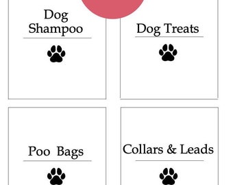 Dog Minimalist Personalised Labels for your Dog Treats, Leads, Poo Bag Containers.   Waterproof labels for self application. 5cm x 6cm