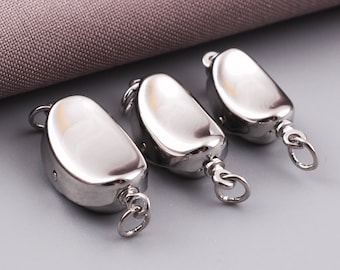 Solid 925 Sterling Silver Oval Bean Clasp Box Pull Clasps With Ring,Silver Bean Clasp,Coffee Bean Clasp,Push in Pearl Clasp,Clasp Supplies