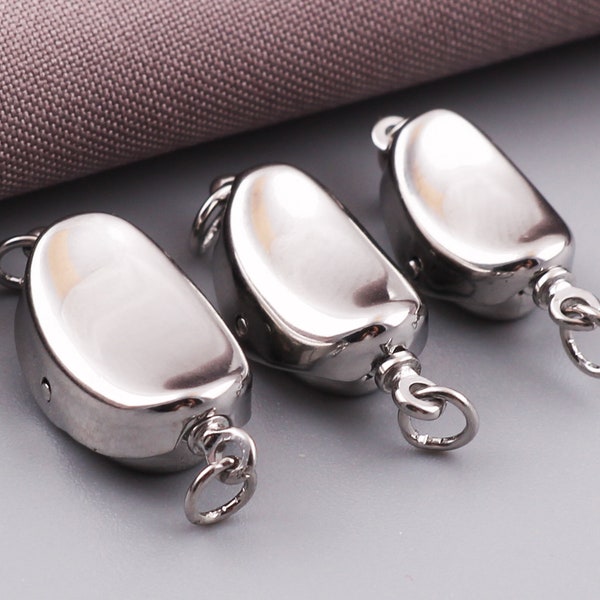 Solid 925 Sterling Silver Oval Bean Clasp Box Pull Clasps With Ring,Silver Bean Clasp,Coffee Bean Clasp,Push in Pearl Clasp,Clasp Supplies