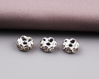 Sterling Silver Spacer Bead,Round Spacer Bead,Silver Spacer,Crystal Spacers,Silver Rhinestone Spacer Beads,Jewelry Craft Charm Making