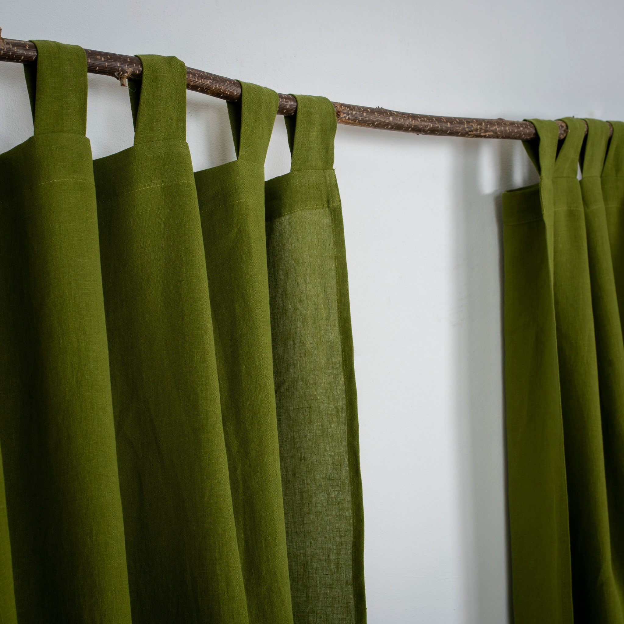 Moss Green Linen Curtains. Tab top loop style with tieback. Etsy