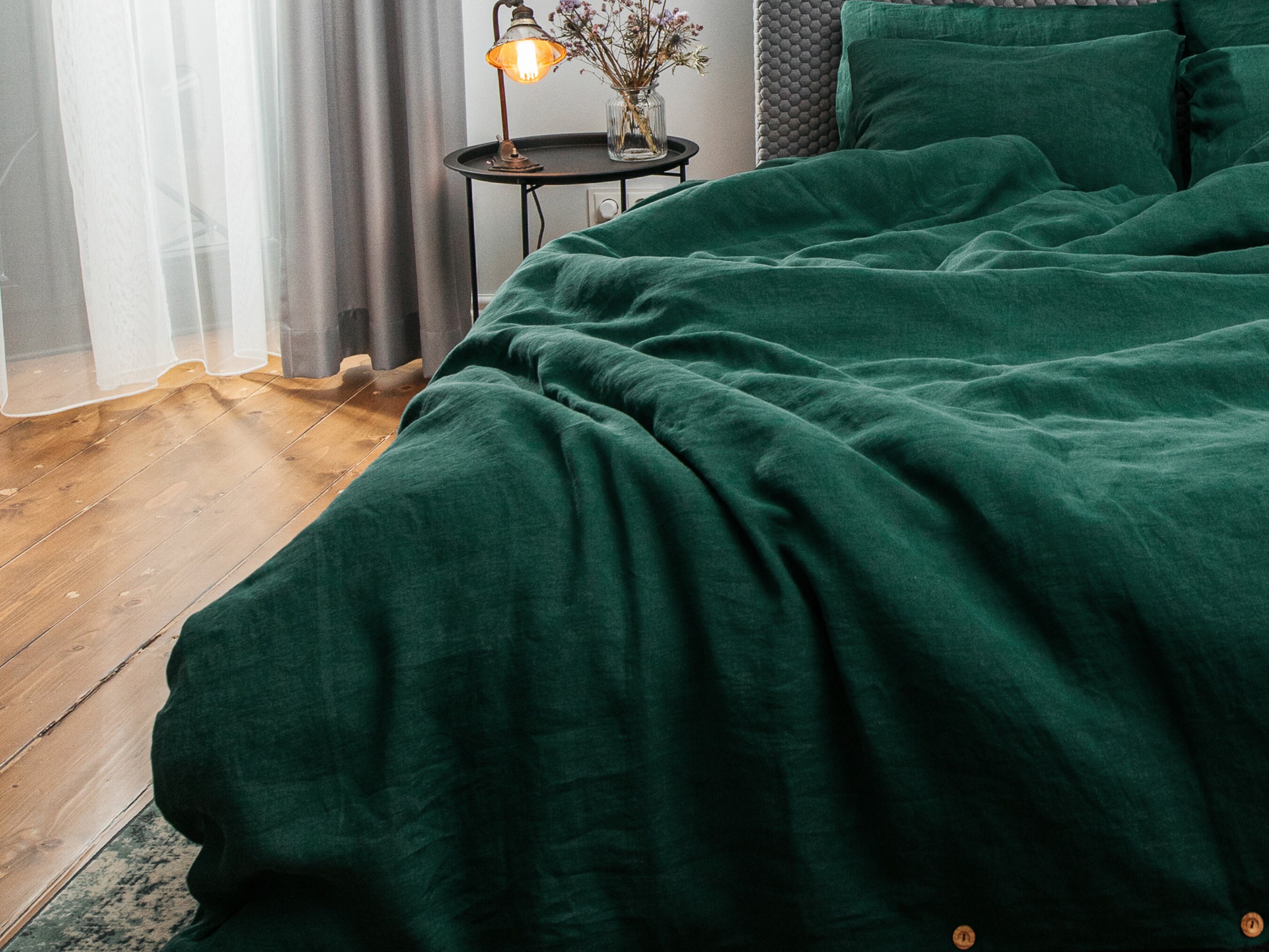 Emerald Green Linen Duvet Cover 
