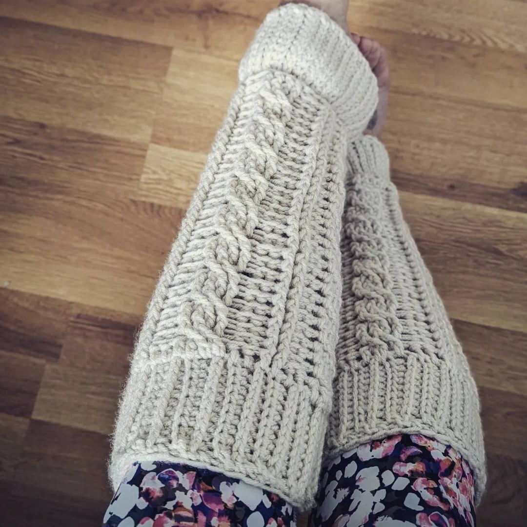 Zuimei 3 Pairs Women's Knitted Leg Warmers - Chunky Cable Knit, Acrylic, One Size Fits Most