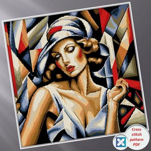 Woman in hat. Cross stitch pattern, Counted cross stitch, PDF cross stitch pattern, Embroidery Pattern, Pattern Keeper Compatible.
