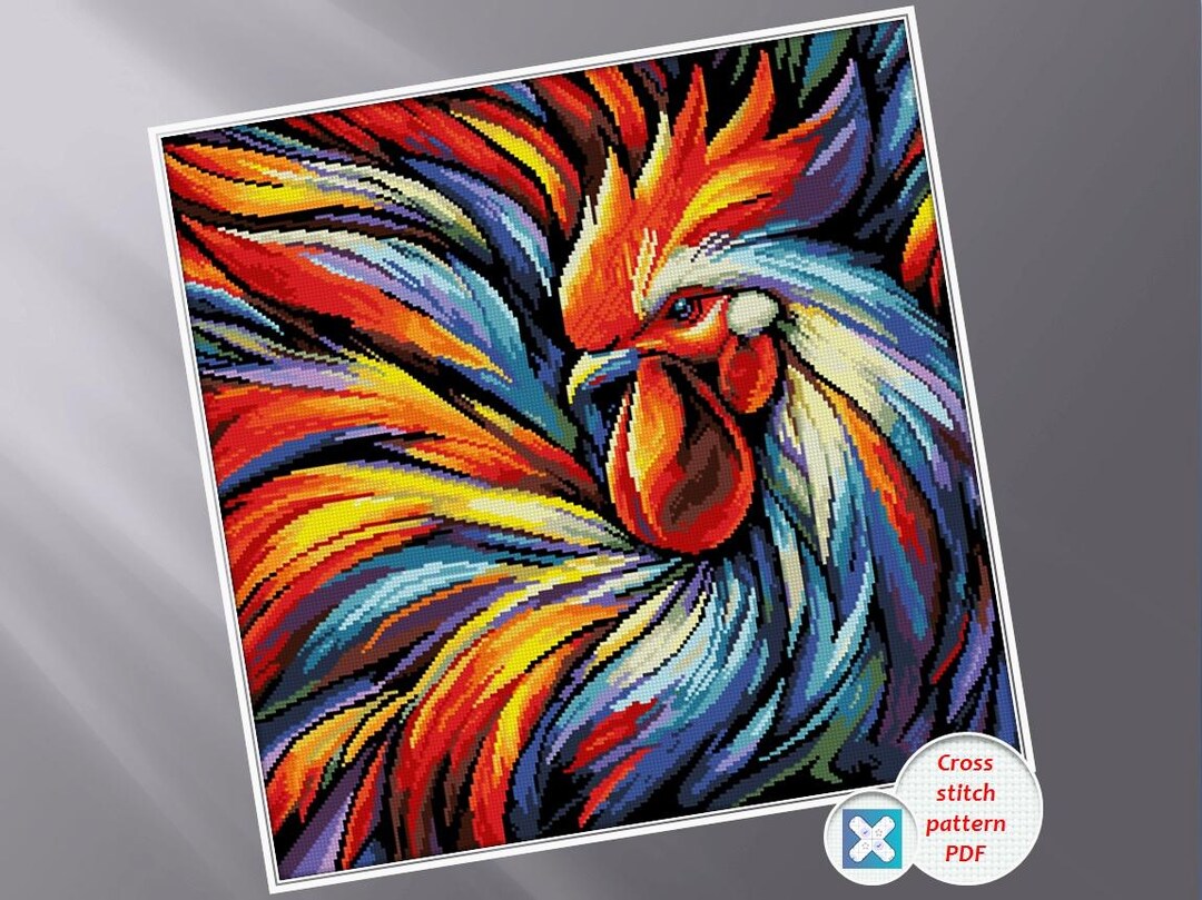 Cross Stitch Pattern Rooster – Colorful Pixel Art, PDF Embroidery Chart ...
