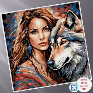Woman and Wolf Cross Stitch Pattern: Pattern Keeper Compatible (PDF)