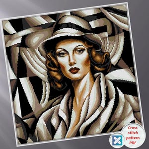 Woman in hat. Cross stitch pattern, Counted cross stitch, PDF cross stitch pattern, Embroidery Pattern, Pattern Keeper Compatible.