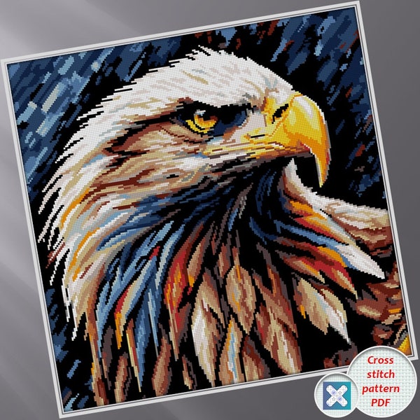 Colorful Fancy Eagle. Cross stitch pattern, Counted cross stitch, PDF cross stitch pattern, Embroidery pattern, Pattern Keeper Compatible