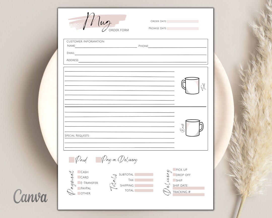 Mug Order Form Template Digital Template Small Business Order Form ...