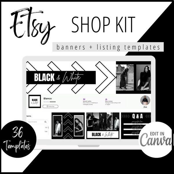 Etsy Shop Kit | Etsy Banner Template | Etsy Canva Template | Etsy Shop Bundle | Etsy Shop Branding Kit | Etsy Shop Black & White