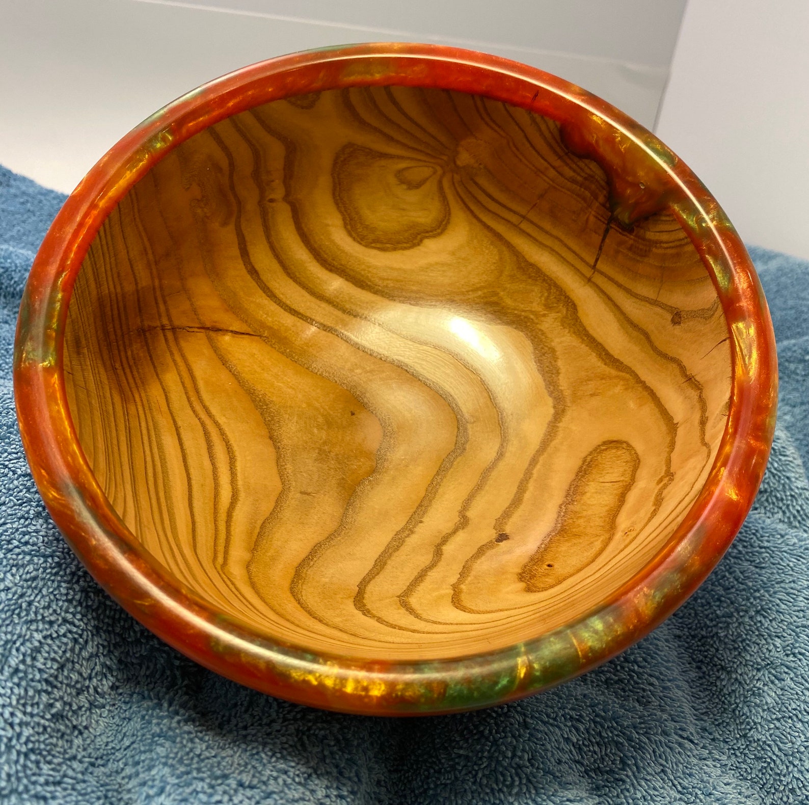 Stunning medium peach bowl with resin. Etsy