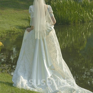 Ivory Lace Applique Wedding Dress Lace-upscoop Neck Bridal - Etsy
