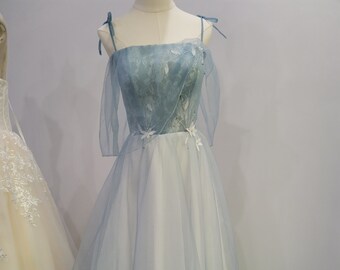 Fairy Blue Shiny Prom Dress Gown,Senior Prom Dresses Girl,Bridesmaid Dress,Party Dress Floor,Prom Gown,Wedding Dress,Evening Dress Gown,