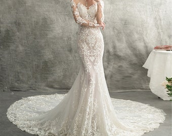 tight lace long sleeve wedding dress