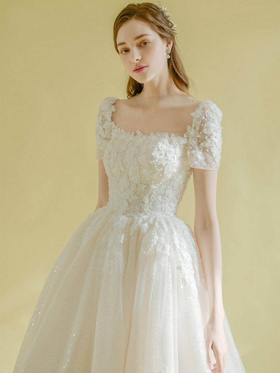 Elegant Square Applique White Wedding Dress Lace-up Tulle - Etsy
