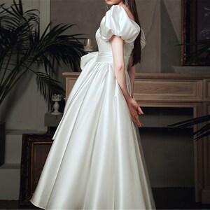 White Satin Square Wedding Dress With Bubble Sleeve Vintage - Etsy