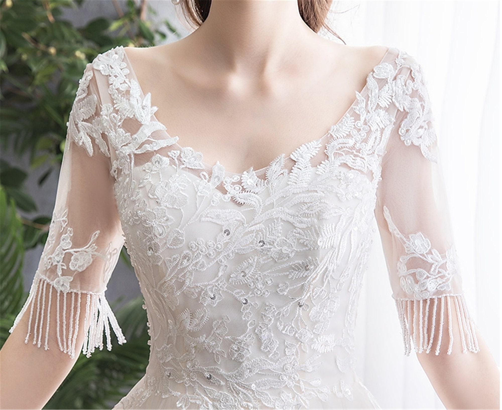 Tassels Tulle Embroidery Wedding Dress Scoop Beading Lace up Etsy