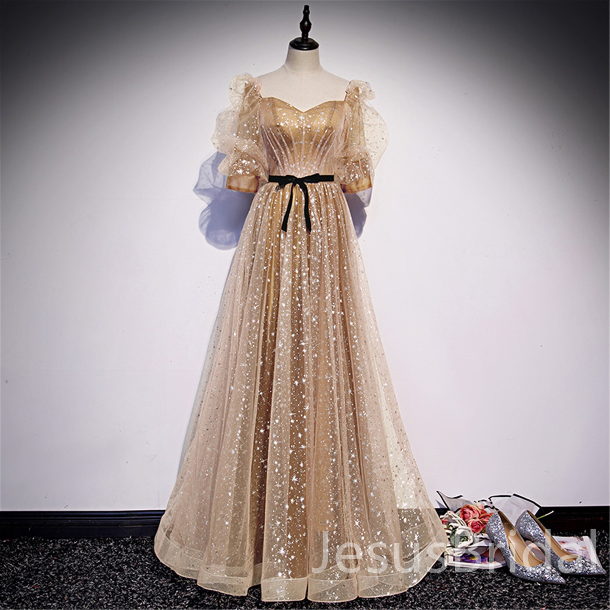 Champagne Gold Juliet Shiny Prom Dress 