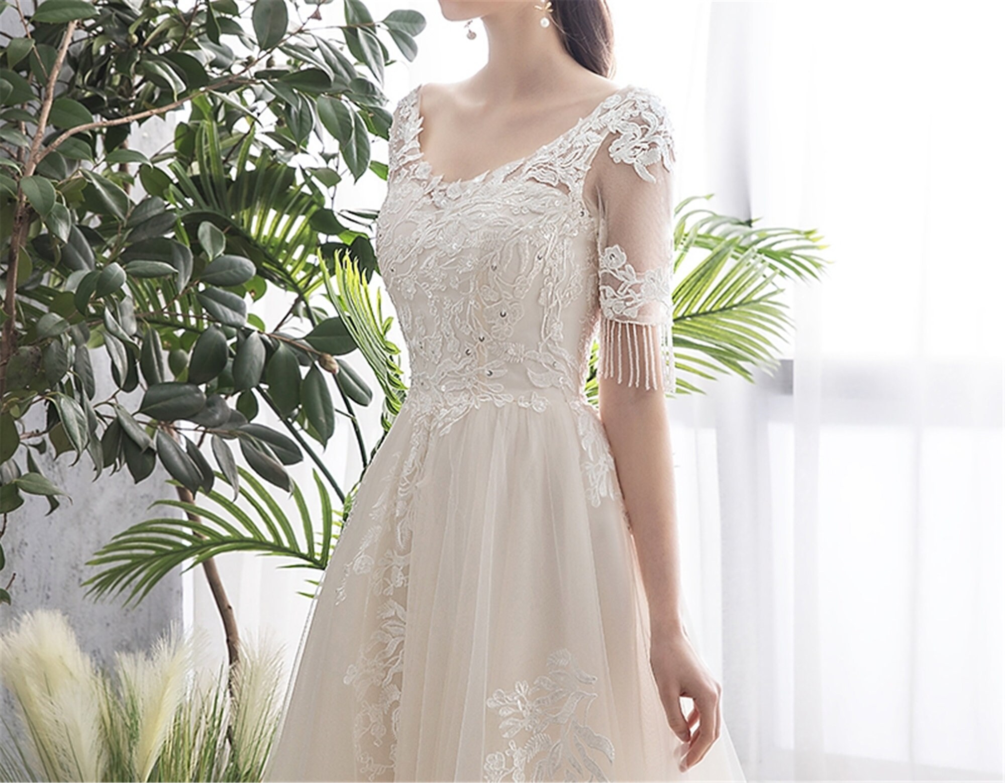 Tassels Tulle Embroidery Wedding Dress Scoop Beading Lace up Etsy