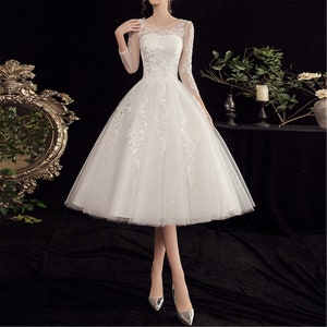 cream tea length wedding dresses