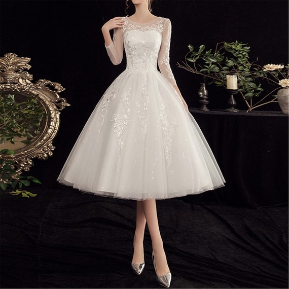 White Tulle Short Wedding Dress With 