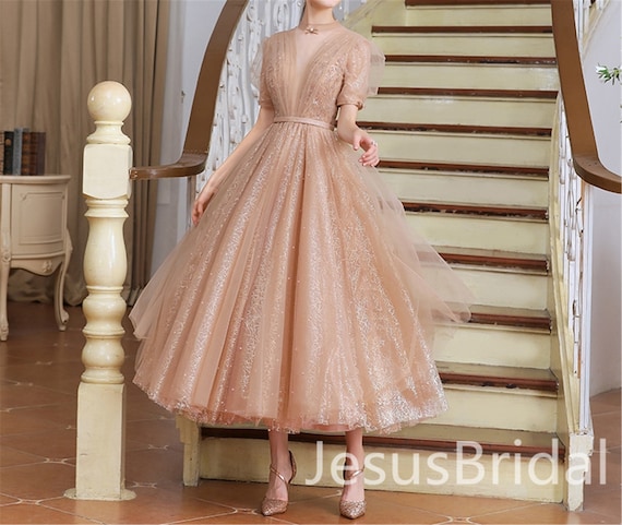 Tea Length Champagne Fairy Prom Dress 