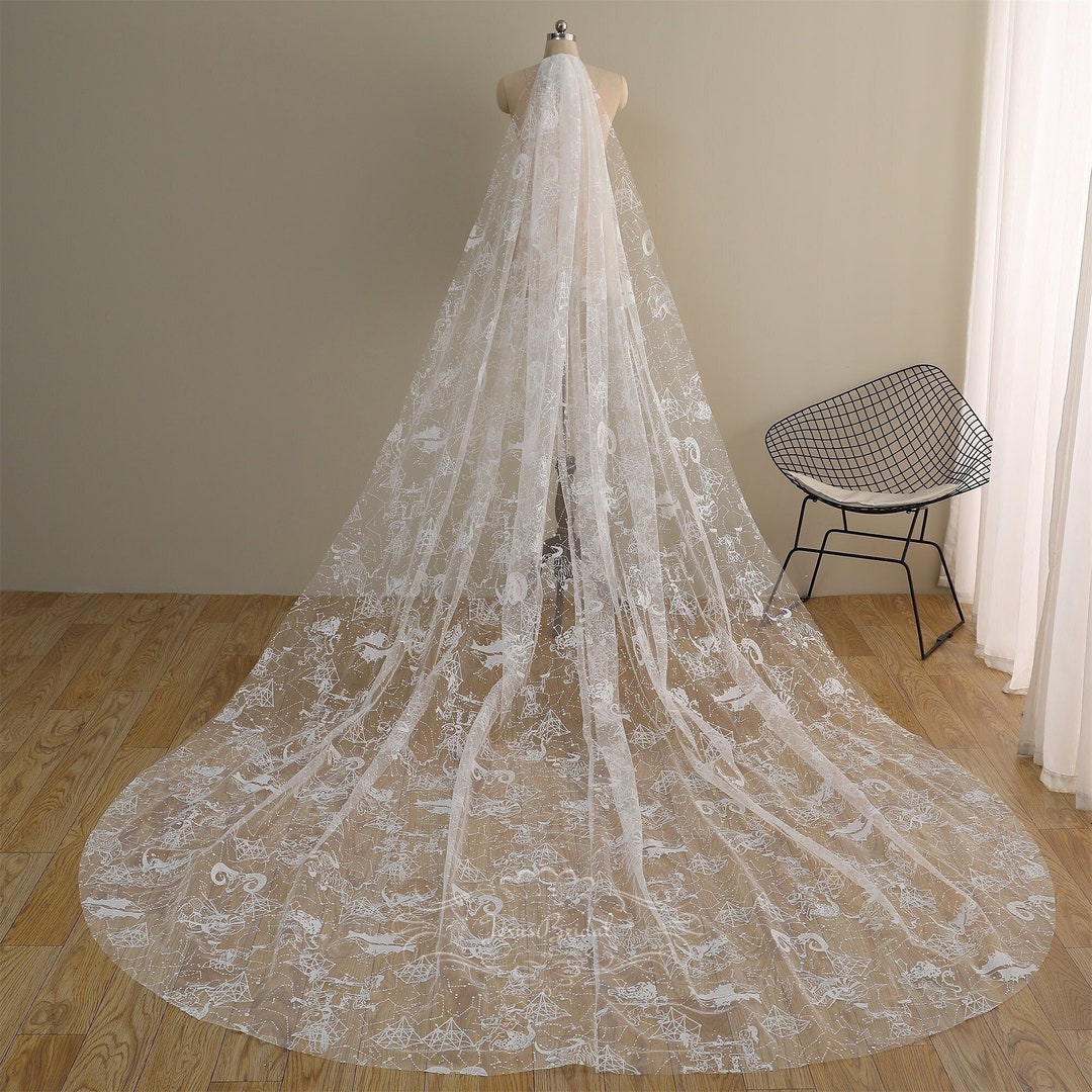 Ivory Sparkly Constellation Print Wedding Veil With Etsy