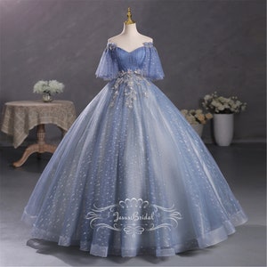 Blue Polka Dot Prom Dress off Shoulder Ruffled Sleevefairy - Etsy