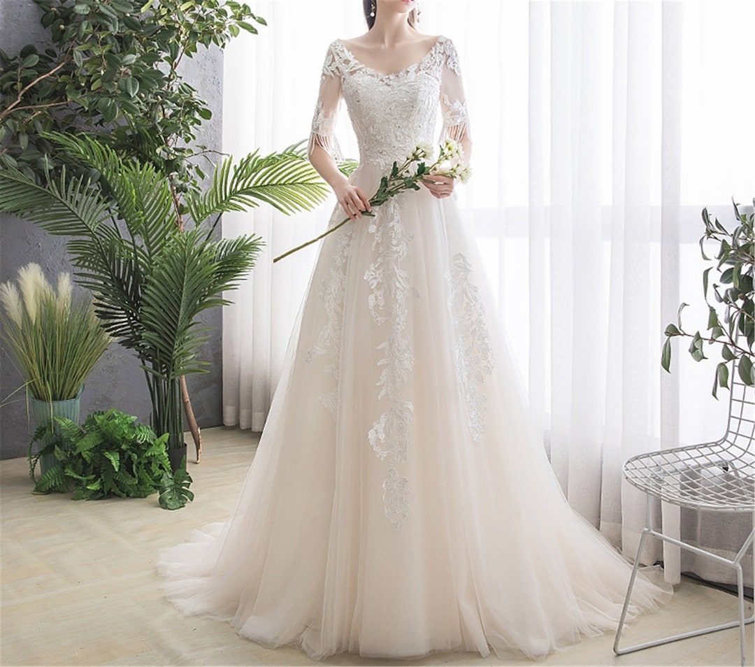 Tassels Tulle Embroidery Wedding Dress Scoop Beading Lace up Etsy