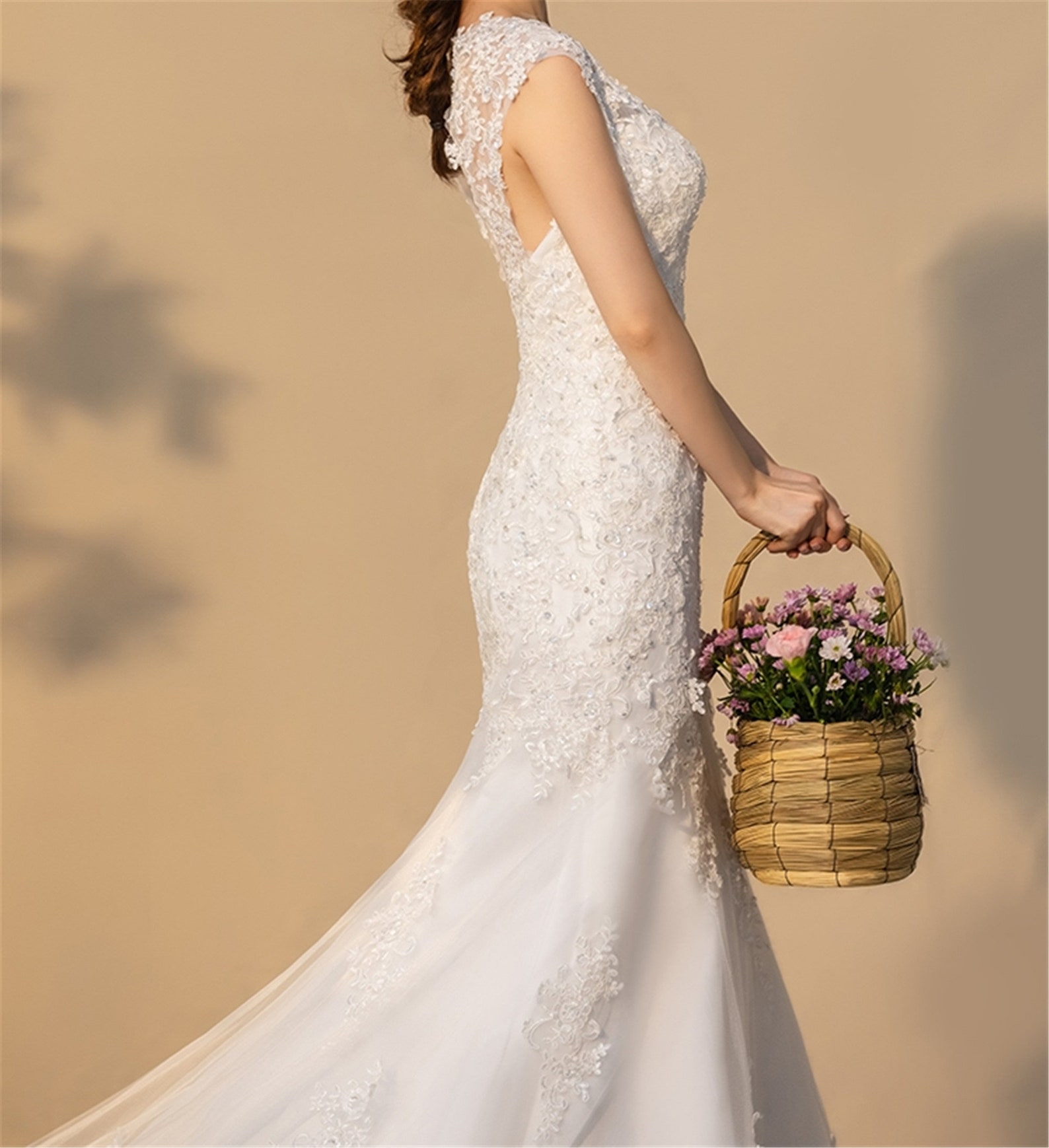 Backless Lace Fishtail Wedding Dress