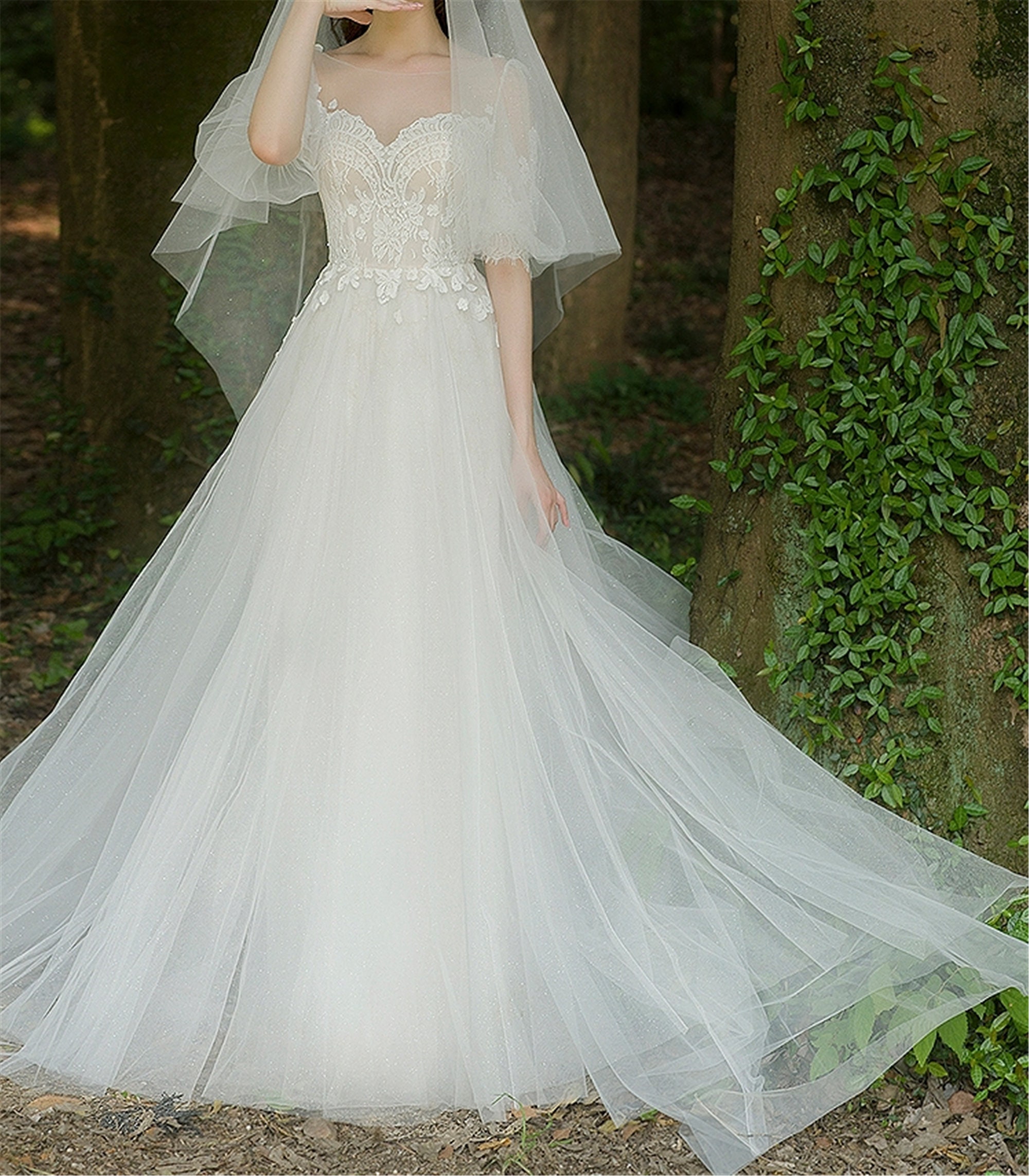 White Tulle Handmade Lace Wedding Dress Backless Bridal | Etsy