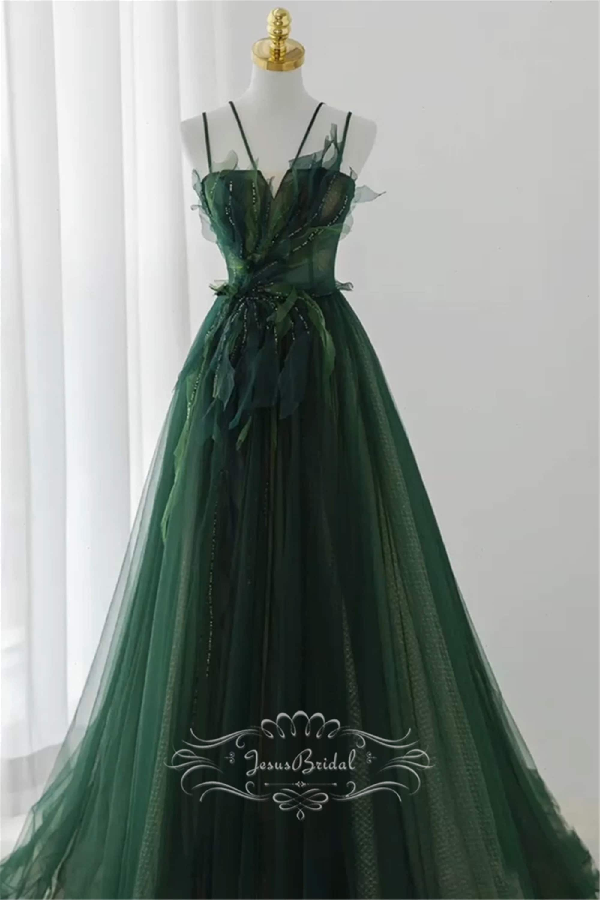 Green Prom Dress 2023 A-line One-shoulder Sleeveless Tulle With ...