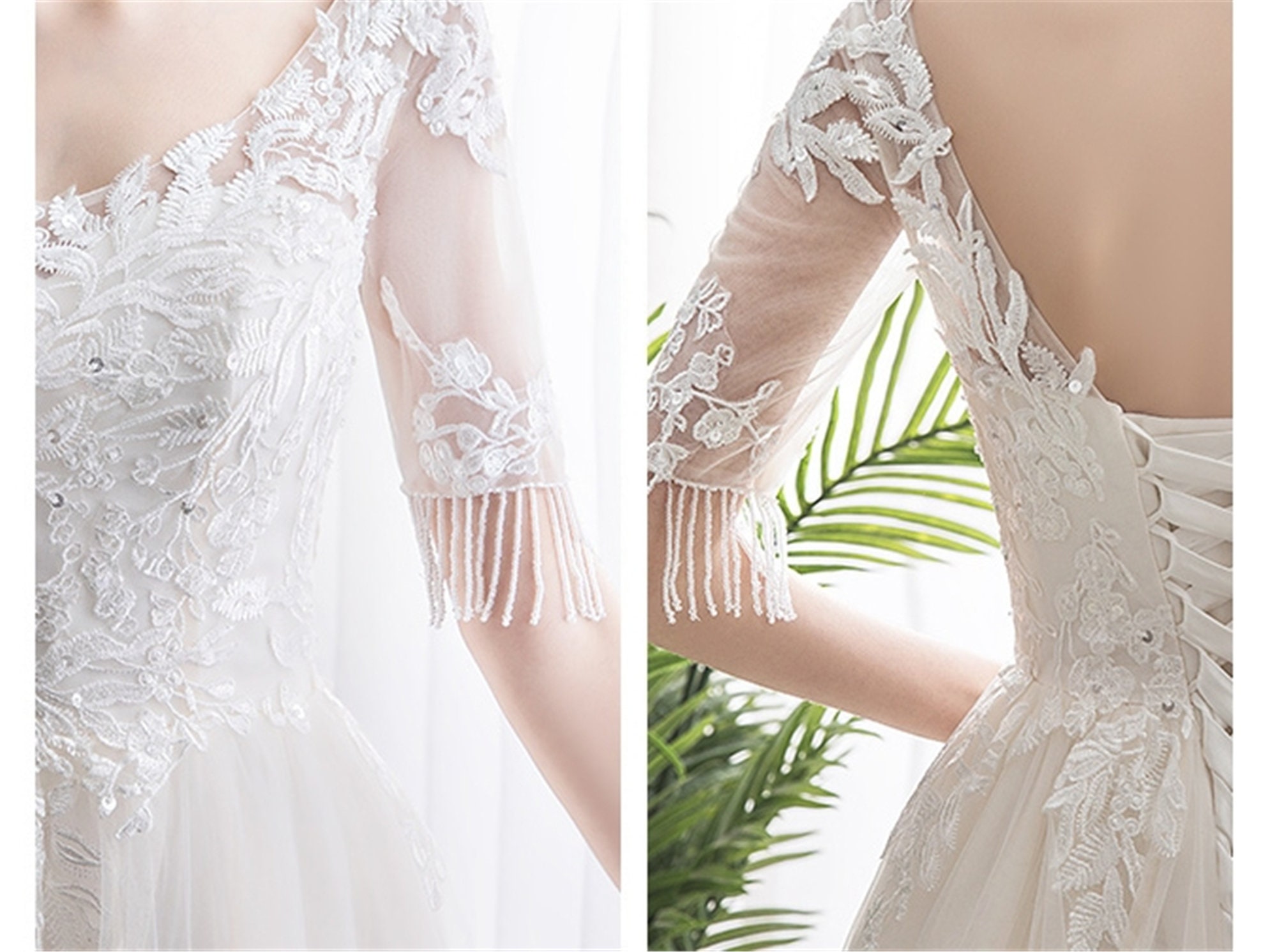 Tassels Tulle Embroidery Wedding Dress Scoop Beading Lace up Etsy