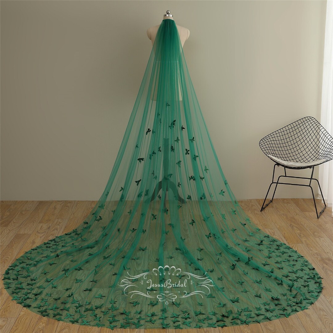 Customized Butterfly Wedding Veil With Combgreen Long Etsy